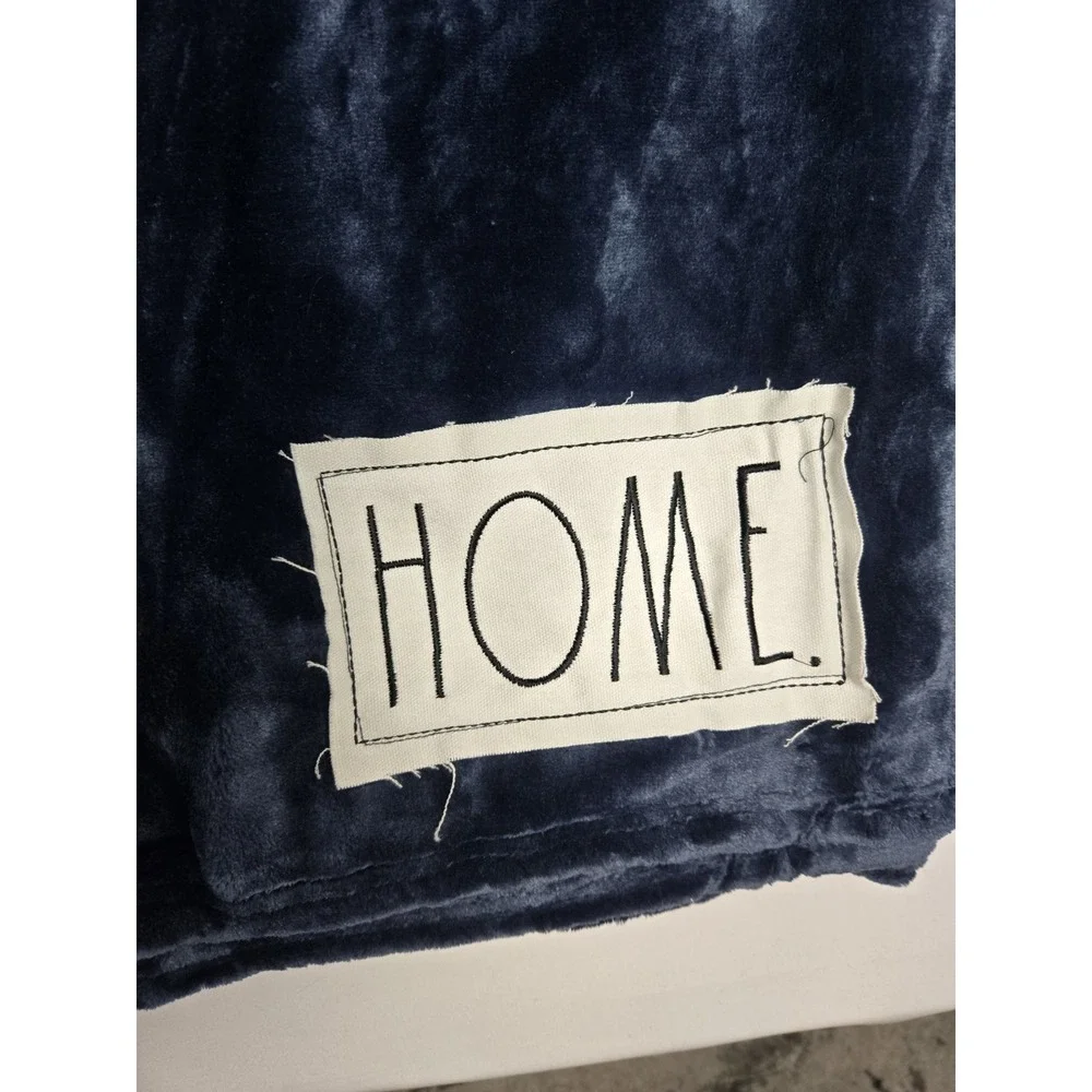 Rae Dunn Printed plush throw blanket soft‎ NEW Home blue